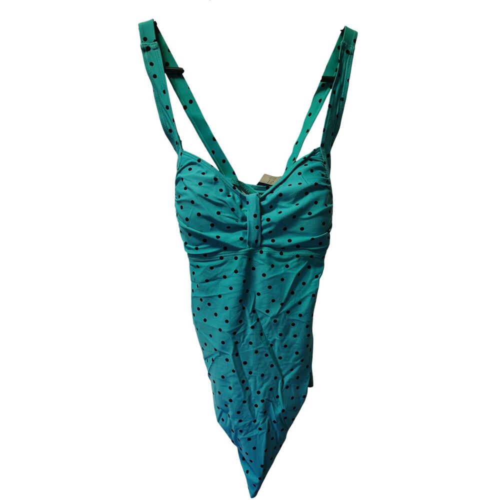 Beach‎ Bump by Motherhood Medium Turquoise W/Black Polka Dot Swim Top